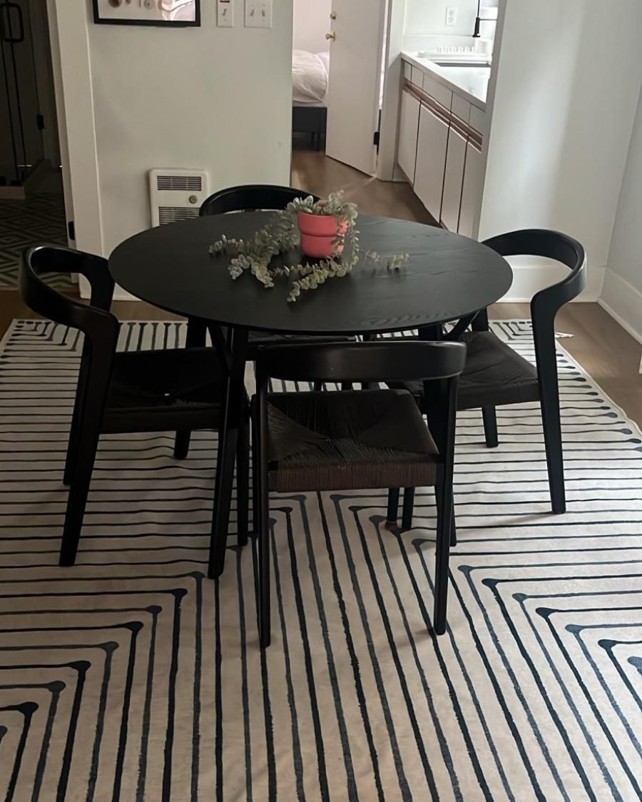 Area rug under a dining table after deep cleaning